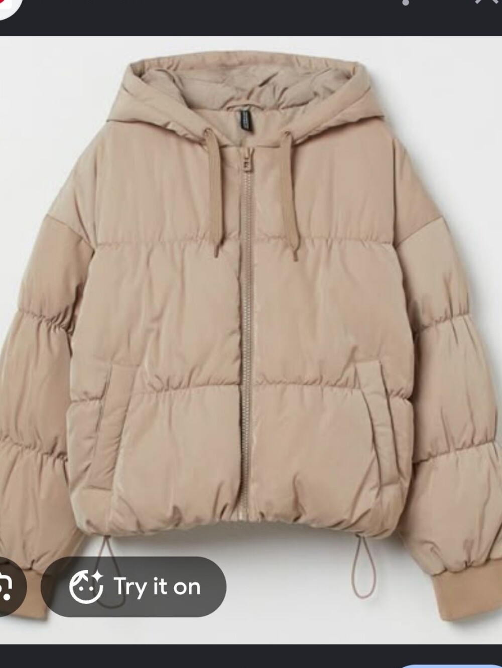H&M Women's Hooded Puffer Jacket in Beige